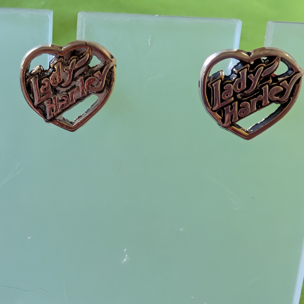Vintage Harley-Davidson Gold Heart Earrings